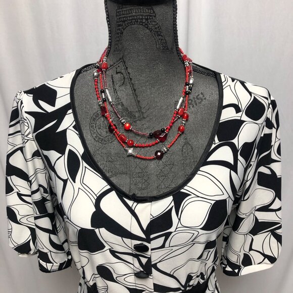 Essentials by Milano Top Womens Medium Black White Stretchy Ties in Back Blouse - Picture 2 of 6